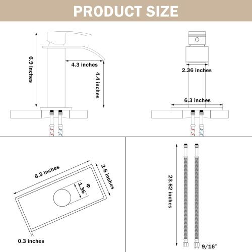 Qomolangma Waterfall Bathroom Faucet, Brushed Nickel Modern Single Handle Bathroom Faucets for 1 or 3 Hole Bathroom Sink Faucet Mixer Tap Washbasin Faucet with Deck, Pop-up Drain and Supply Hoses