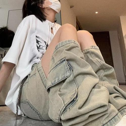 Daisy sizeM.. Casual Jeans American high Street y2k Retro Punk Style Detachable Loose Wide Leg Cargo Pants Unisex