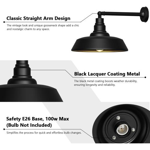 18 Large Gooseneck Barn Light - Outdoor Barn Light is Made of Durable, Rust-Resistant Materials for Long-Lasting use, Black Industrial Lighting Fixture for Farmhouse Garage Patio