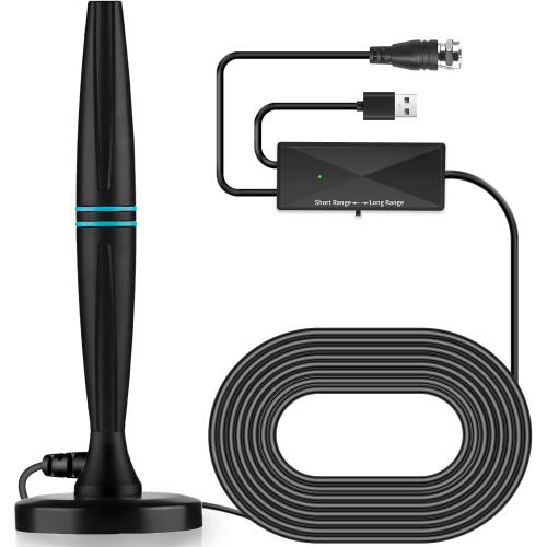 TV Antenna for Local Channels, TV Antenna for Smart TV Indoor -18ft Cable | Support 4K 1080p with Signal Booster for Local Channels, Long Range Reception(Dark Grey)