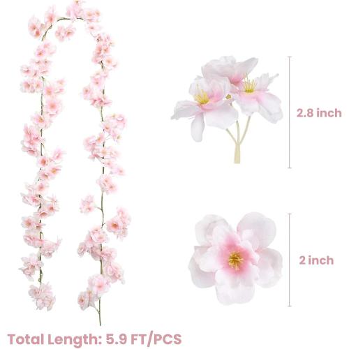 Cherry Blossom Garland 6-Pack 35.4 Ft Cherry Blossom Hanging Vine Silk Sakura Vines Garland for Wedding Party Decor, Pink
