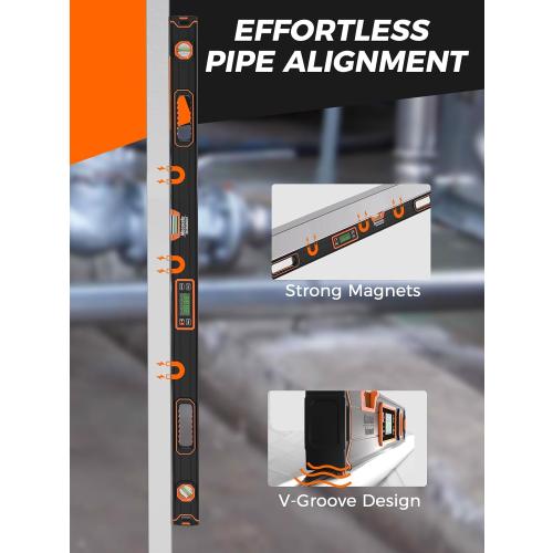 Mecurate 48-Inch Digital Level, Professional Smart Precision Torpedo Level Tool, Bright LCD Display, Audible Alerts, Magnetic Bottom, Dust Water Resistant, with Carrying Case