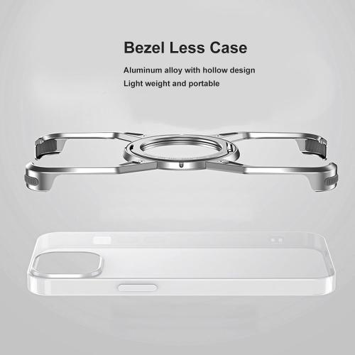 Bezel Less Case for iOS Phone, Frameless Phone Case with 360° Rotation Magnetic O Ring Stand Bezel Less Metal Slim Hard Shockproof Ultra Thin Phone Case for iOS Phone 13