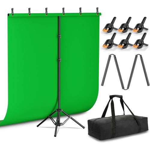 EMART Green Screen Backdrop Kit with Reverse Folding Base, 5x6.5ft Photo Greenscreen Background with Portable T-Shape Stand and 5 Clamps for Photography, Photoshoot, Studio Video Recording, Streaming