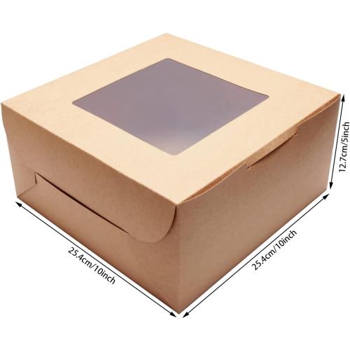 12Packs 10x10x5 Inches Brown Kraft Cake Boxes with Window, Gift Packing, Bakery Boxes, Dessert, Pastry, Cupcake, Pie Cookies, With Stickers,66 FT Twine (10 * 10 * 5 Inch, Brown)