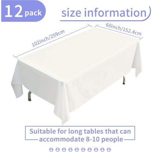 BIGTONE 12 Pack Ivory Rectangle Tablecloth 60 x 102 Inch, Cross Ribbon Packing Reusable Table Clothes for 6 Foot Tables, Wrinkle Resistant Polyester Fabric Table Cover for Wedding, Party, Banquet