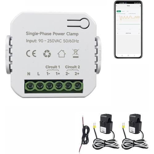 Energy Monitor, Home Smart Single Phase Clamp Electricity Meter with 2 * 120ACT Current Transformer, WiFi, Real-Time Electricity Monitor/Meter, Solar/Network Metering