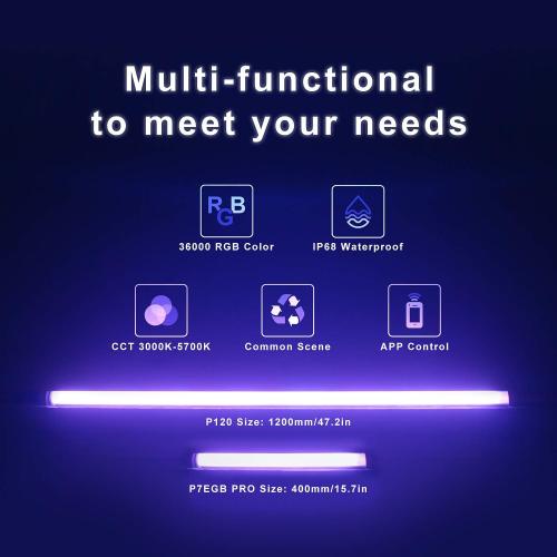 P120 RGB Handheld Photography Light, APP Control 1350 Lumen LED Video Light Wand 360°Full Color 12 Lighting Modes CRI≥95 IP68 Waterproof Built-in Rechargeable Battery 3000k 5750k Colorful Stick
