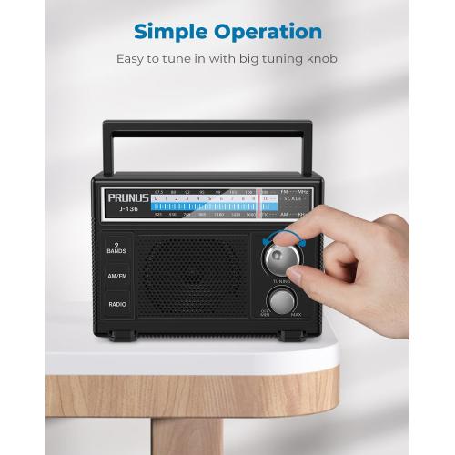 PRUNUS J-136 Portable AM FM Radio with Best Reception,D Battery Operated or Plug in Wall, Transistor Radio,Loud Speaker Support AUX in and Micphone in, Small Radios Portable AM FM, No