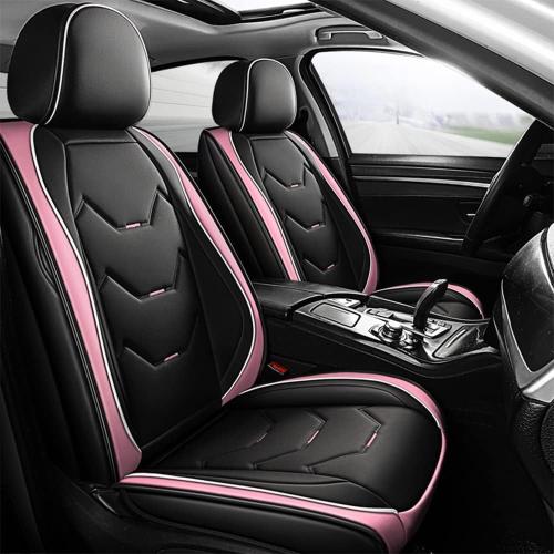 otoez Car Seat Covers Full Set, 5 Seat Pink Leather Seat Cover for Car, Waterproof Automotive Front and Back Seat Protectors for Most Sedens Trucks SUVs, Black & Pink