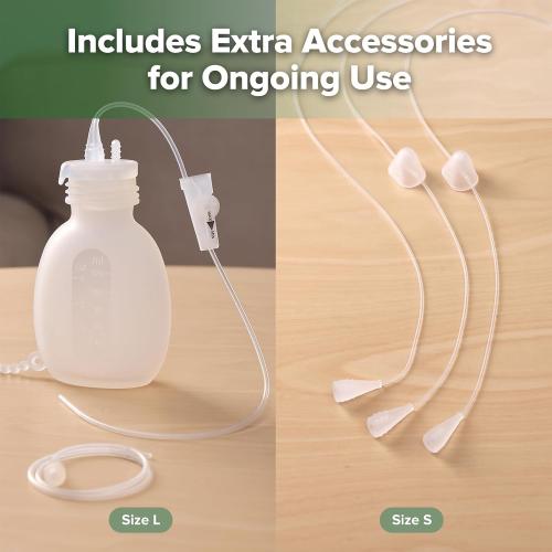 haakaa Supplemental Feeding Tube & Pouch Set, Baby Supplemental Nursing System, SNS Breastfeeding System, Food Grade Silicone, New Upgraded Design with Dual Tube Flow Control