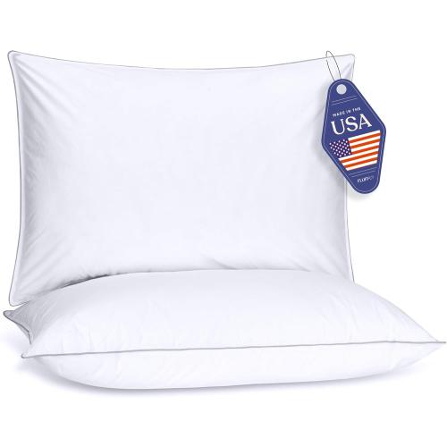 FluffCo Down Alternative Pillows King Size Set of 2 - King Bed Pillows for Sleeping - Made in USA - Cooling Surface and Machine Washable for Side, Back, and Stomach Sleepers