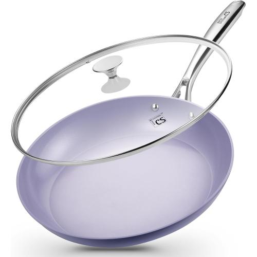 KOCH SYSTEME CS 14 Inch Frying Pan with Lid, Large Skillet with Lid, Extra Large Fry Pan for Family & Commercial Use, Oven Safe, 14 Inch Skillet Lids, Induction Compatible, Purple
