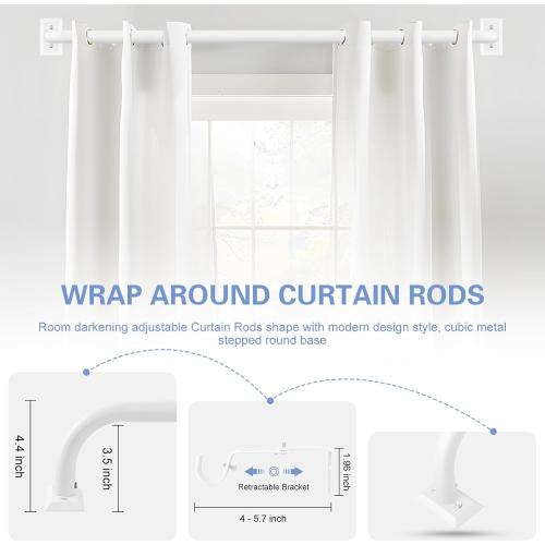 White Wrap Around Curtain Rods 48 to 90 Inch:Blackout Heavy Duty Adjustable Window Curtain Rod for Bedroom Kitchen,Modern Decorative Curved French Metal Single Drapery Rods Easy Install,White