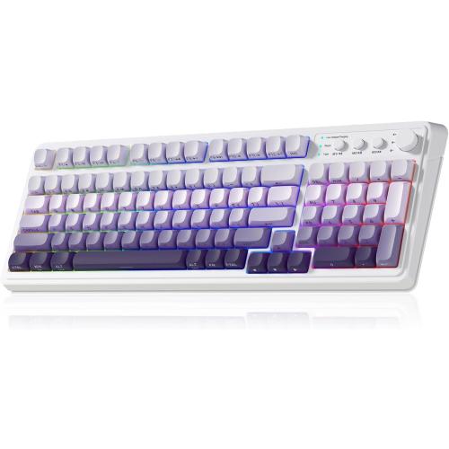 AULA S99 Wireless Keyboard, Tri-Mode Bluetooth/2.4GHz/USB-C Cute Creamy Gaming Keyboard with Number Pad RGB Backlit, Media Knob Custom Computer Keyboards for MAC Xbox PC Gamer - Gradient Purple