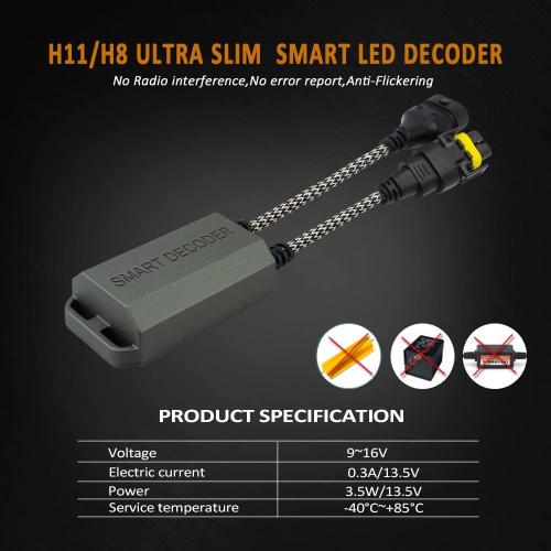 Bestview H11/H8/H9 Canbus Decoder LED Warning Canceler Anti-Flicker Harness, 2Pcs