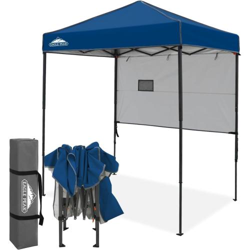 Color Blue EAGLE PEAK Instant Pop Up Canopy with Adjustable Sun Wall , Straight Lightweight Compact Portable Tent with Carry Bag, Dark Blue