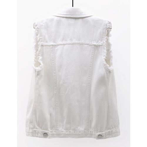 3XL-Size- VIEWON Women's Casual Denim Waistcoat Frayed Sleeveless Ripped Jacket Vest with Pockets