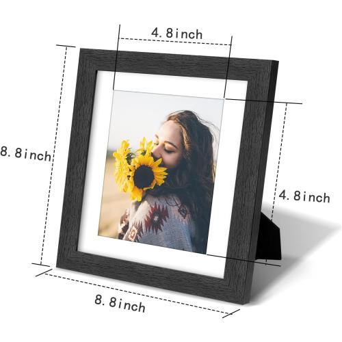 8x8 Picture Frame Rustic Black Wood Set of 6,Display Pictures 5x5 with Mat or 8x8 Without Mat,Multi Photo Frames Collage for Wall or Tabletop Display