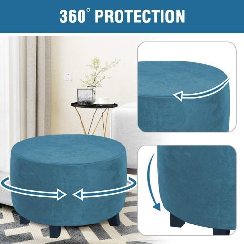 Ottoman Cover,Super Stretch Round Ottoman Slipcover Washable Storage Stool Furniture Protector for Living Room (Peacock Blue)