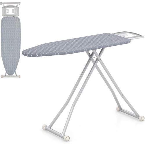 COSTWAY Ironing Board Full Size, 55” x 15” Foldable Iron Stand with Iron Rest, 7 Adjustable Heights & Removable Cover, Heavy-Duty Steel Frame, Portable Ironing Table for Small Place Home Laundry Room