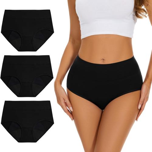 Size 3XL 4 PCS Incontinence Underwear for Women High Absorbency Period Panties Ladies Leakproof Protective Menstrual Postpartum Bladder Control Washable Cotton Briefs Black