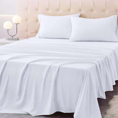 Twin XL Size Bed Sheet Set - 3 Piece Soft Microfiber Sheets with Deep Pockets, Cooling Technology, and Wrinkle-Free Pillowcase. Hotel-Quality, Durable Bedding, Brilliant White