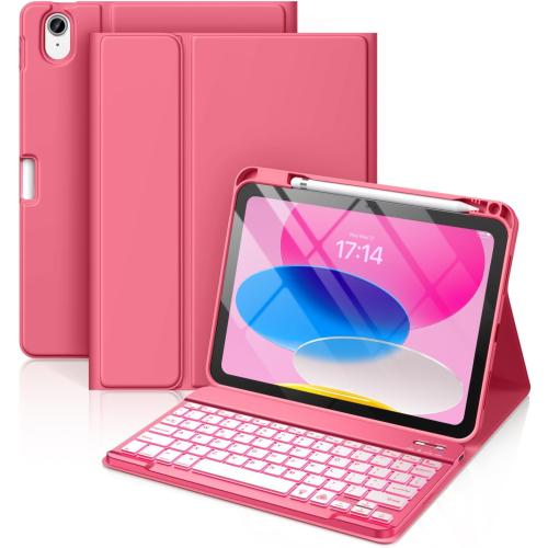 PINK Hamile iPad Case with Keyboard -  Backlit Wireless Detachable Folio Keyboard Cover with Pencil Holder for iPad (Pink)