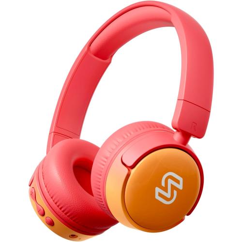 PINK & ORANGE S62 Kids Bluetooth Headphones, Wireless Headphones for Kids Over Ear with Microphone, 85/94dB Volume Limiter Headset for Girls Boys, Foldable Headset for Learning & Entertainment