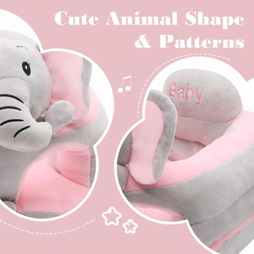 vocheer Sit Me Up Floor Seat for Baby Chair for Sitting Up Support Seat Sofa Plush Animal Shaped Baby Learning to Sit Chair for 3-24 Months Girls and Boys, PP Cotton Full Filling,Elephant