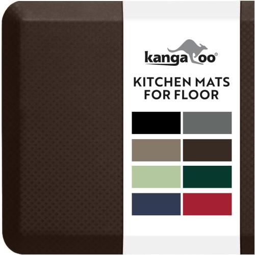 KANGAROO Anti Fatigue Mats for Kitchen Floor, 58x20, 3/4 Inch Thick Cushioned Ergonomic Mat, Reduce Foot Pressure, Waterproof Comfort Rug for Under Sinks, Office Standing Desk, Store Floors, Brown
