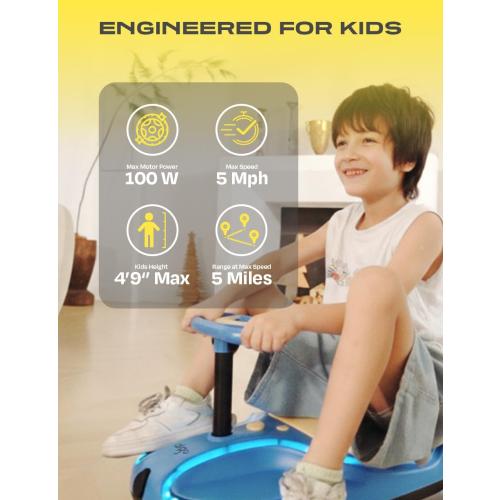 aigo Electric Wiggle Car - 21.6V Electric Car for Kids with Pedal and Pull Handle, 3 Speed Wiggle Car Ride On Toy, Swing Car with Rechargeable Battery, 100  Lights, Anti-Rollover for Ages 3  (Blue)