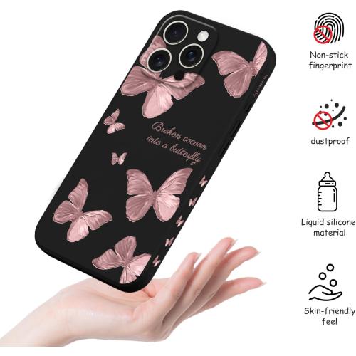 LEECG for iPhone 16 Pro Max Case Scratch Resistant Soft Slim Fit Floral Phone Cover for iPhone 16 Pro Max 6.9 inch-Butterfly Black