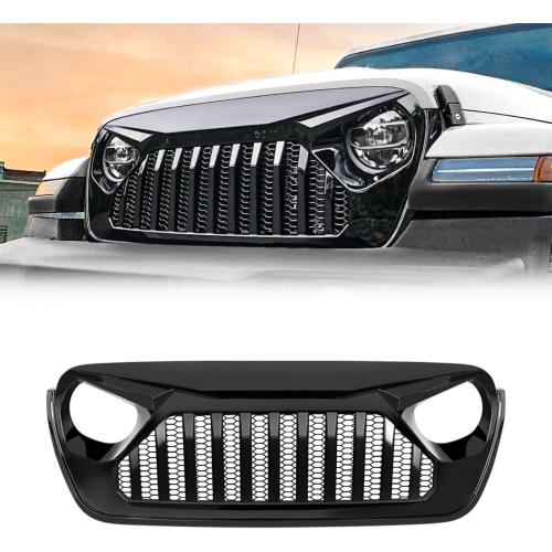 Front Vader Grille Compatible with 2018-2025 Wrangler JL & 2020-2025 Gladiator JT, w/o TrailCam (Glossy Black)