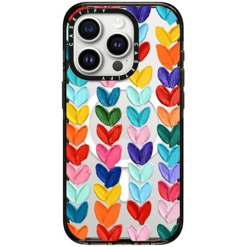 CASETiFY Impact Case for iPhone 15 Pro [4X Military Grade Drop Tested / 8.2ft Drop Protection/Compatible with Magsafe] - Clear Polka Daub Hearts - Clear Black