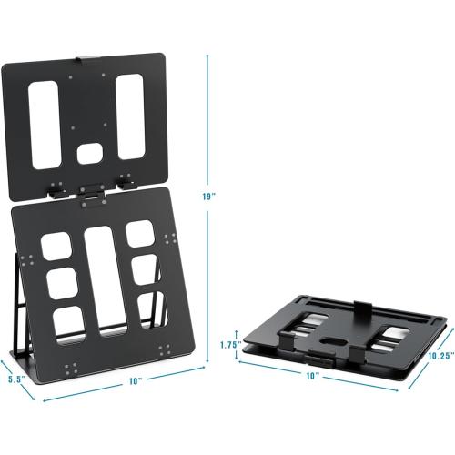 HNL Portable Monitor Stand, iPad & Tablet Holder, clamp Retention, Foldable, mountable Small Desk, Supports 7.75 inch to 10.75 inch Screen Width, Travel with Laptop, Black