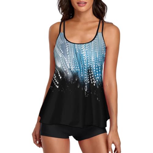 Size XL Color Blue and Black Urchics Womens 2025 Tankini Swimsuits Tummy Control Flowy Swimwear Two Piece Bathing Suits Swim Tank Top with Boyshorts