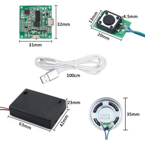 Sound Module Button Control Music Voice Player Programmable Talk Chip Musical 8MB MP3 WAV USB Downloadable with AA Battery Box   USB Cable for DIY Audio Cards Christmas Creative Gift