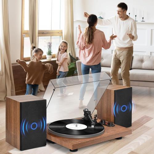 Record Player Turntable with 40W Speakers and Bluetooth Output Input for Vinyl Records,Vinyl Record Player with Built-in Preamp,AT-3600L Cartridge,USB Record,Pitch and Counterweight