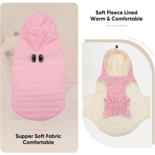 Fleece Lining Dog Hoodie with Harness Built in,Extra Warm Small Dog Jacket in Winter Puppy Coats with Drawstring Hooded,Light Pink XS