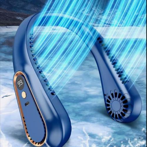 Navy Blue Bladeless Neck Fan, 5-Speed USB Rechargeable Personal Fan, Hands-Free Wearable Cooling Device for Travel, Office, Outdoor Use for Women and Men