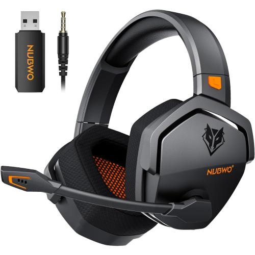NUBWO Wireless Gaming Headset with Mic for Ps5 Ps4 PC, Zero Interference, 100-Hour Battery All-Day Play, 23ms Sync​ for Fortnite & Call of Duty/FPS Gamers, Triple Mode All Devices Compatible - Orange