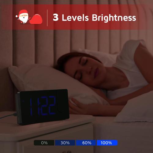 GOLOZA Projection Alarm Clock, Digital Clock with 180° Rotatable Projector, 3-Level Brightness Dimmer, Clear LED Display, USB Charger, Progressive Volume, 9mins Snooze,12/24H, for Bedroom