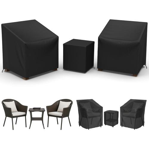Gasadar Outdoor Furniture Cover Waterproof,3 Piece Patio Furniture Set Cover for Outside Chairs and Coffee Table,Windproof,Black