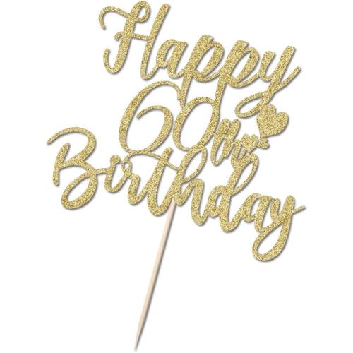 60th Handmade Glitter happy birthday Cake Topper, Cheers to 60th birthday Cake Bunting Decor,Party Decoration Supplies (Gold)