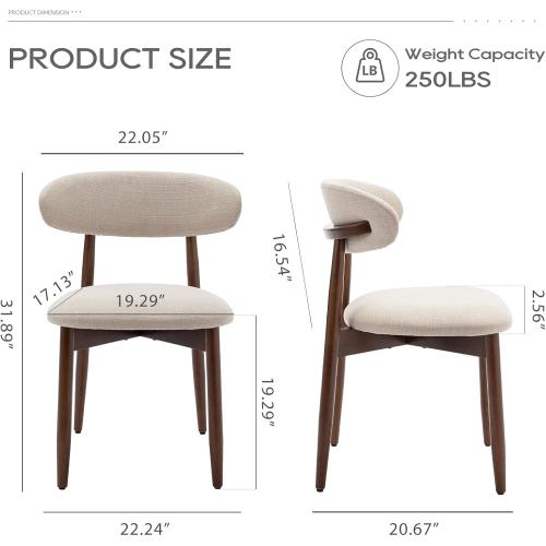 Set of 2 COLAMY Wooden Dining Chairs Set of 2, Modern Fabric Upholstered Kitchen Side Chairs, Farmhouse Dining Room Chair with Foot Pegs, Beige