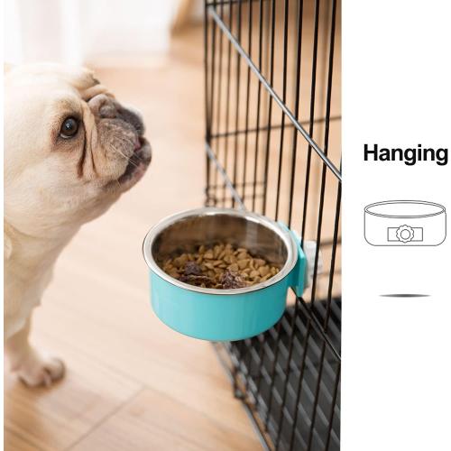 2 Pieces Crate Dog Bowl, Removable Stainless Steel Pet Kennel Hanging Food Water Feeder Bowl Cage Coop Cup for Puppy Medium Dog Cat Rabbit Ferret Bird (Blue,Green)