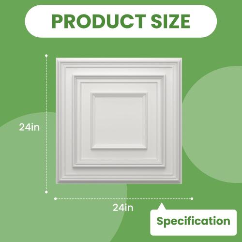 24 pcs 2ft x 2ft Drop Ceiling Tiles, PVC Ceiling Panel White, Waterproof, Washable and Fire-Rated - Reusable - High-Grade PVC to Prevent Breakage (96 sq. ft./Box)