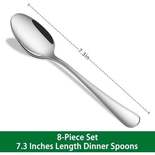 Dinner Spoon Set,8-Piece 7.3 Inch Soup Spoons,Premium Food Grade Stainless Steel Table Spoon,Durable Metal Tablespoon,Dishwasher Safe Silverware Spoons