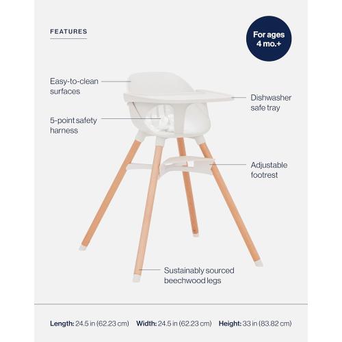 Lalo The High Chair Infant Kit - Convertible Wooden High Chair for Babies & Toddlers with Infant Support & Cushion, Grows with Your Child, Dishwasher Safe Tray, Adjustable Footrest Coconut